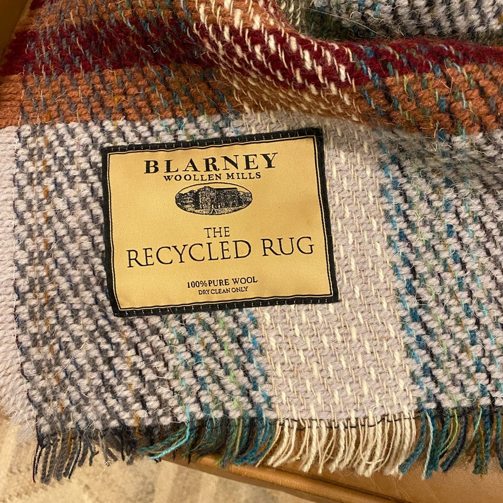 Blarney Woollen Mills Recycled Rug 100% Wool Plaid Throw Blanket Cabin 62” x 44” - Picture 3 of 6